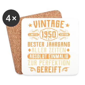 Vintage 1950 year of birth - 75th birthday - Coasters (set of 4) - white - Front
