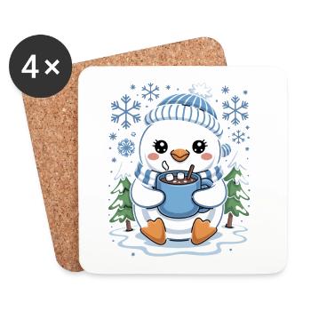 Süßer Winter Pinguin Mit Kakao Und Schneeflocken - Untersetzer (4er-Set) - Weiß - Vorne