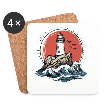 Leuchtturm auf felsiger Küste - Untersetzer (4er-Set) - Weiß - Vorne