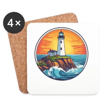 Lighthouse by the sea sunset - Coasters (set of 4) - white - Front