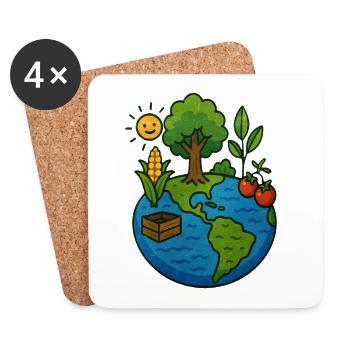 Naturverbundene Erde mit Pflanzen und Sonne - Untersetzer (4er-Set) - Weiß - Vorne