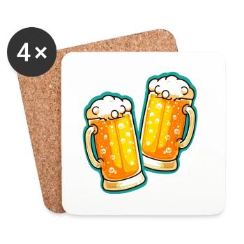 Beer Cheers Chope à bière en verre - Dessous de verre (lot de 4) - blanc - Devant