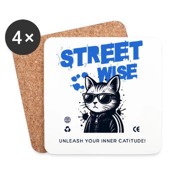Refined Streetwear Cat - Coasters (set of 4) - white - Front