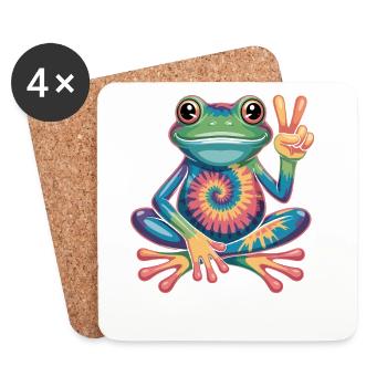 Grenouille Tie-Dye Hippie Peace Sign - Dessous de verre (lot de 4) - blanc - Devant