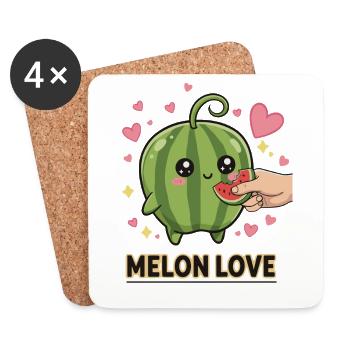 Melon Love Kawaii Manga Pastèque - Dessous de verre (lot de 4) - blanc - Devant