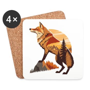 Wald Landschaft mit Fuchs Natur Fuchs Tiere  - Untersetzer (4er-Set) - Weiß - Vorne