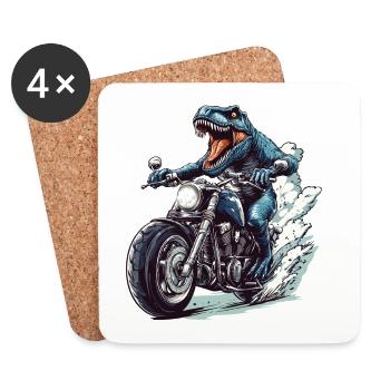 Prähistorischer T-Rex auf Motorrad - Untersetzer (4er-Set) - Weiß - Vorne