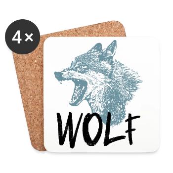Wolfskopf in spitz zulaufender Silhouette - Untersetzer (4er-Set) - Weiß - Vorne