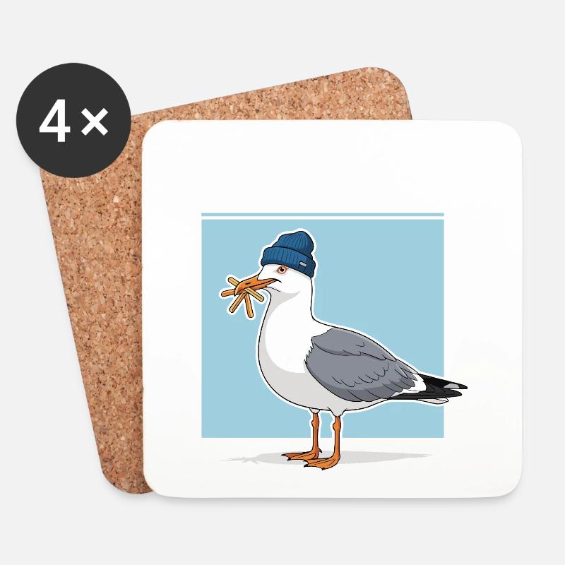 Gesuchte Möwe Mit Pommes Und Beanie Illustration - Untersetzer (4er-Set) - Weiß