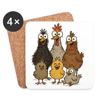 Laughing chickens and chicks - Coasters (set of 4) - white - Front