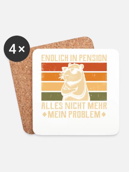 Endlich in Pension - Vintage Capybara - Pensionär - Untersetzer (4er-Set) - Weiß