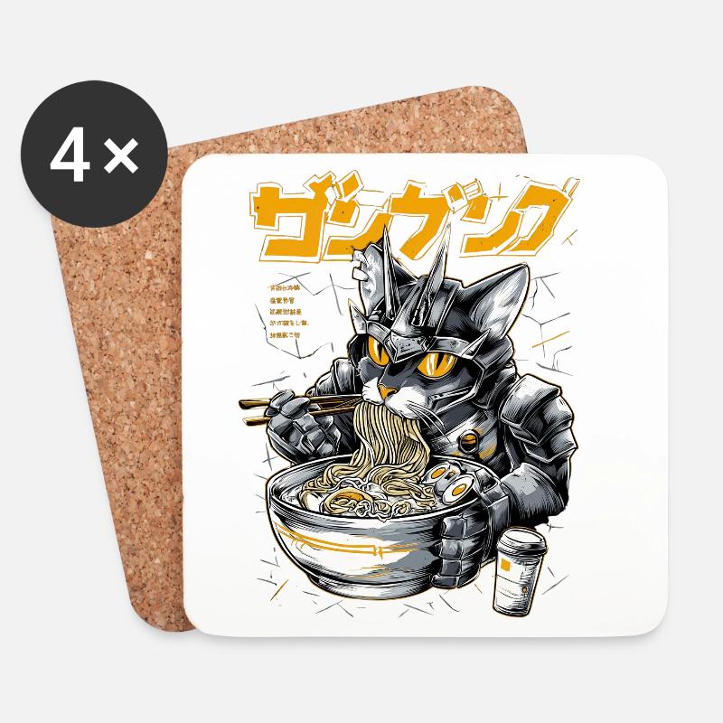 Cyberkatze beim Ramen Essen - Untersetzer (4er-Set) - Weiß