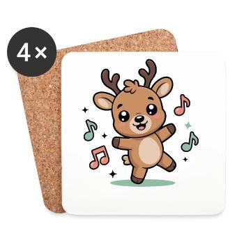 Happy reindeer with music notes for children - Coasters (set of 4) - white - Front