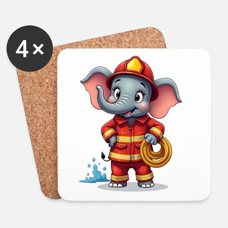 Feuerwehrelefant Kinderdesign - Untersetzer (4er-Set) - Weiß