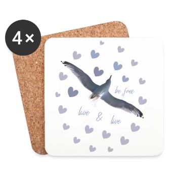 Mouette épris de liberté en vol avec la liberté du cœur - Dessous de verre (lot de 4) - blanc - Devant