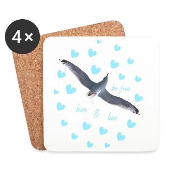 Freedom bird with heart motifs seagull be free - Coasters (set of 4) - white - Front