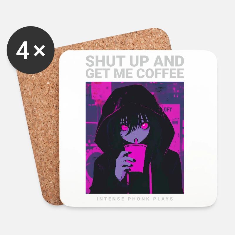 Shut Up And Get Me Coffee Anime Kaffee Phonk Musik - Untersetzer (4er-Set) - Weiß