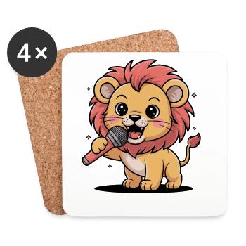 Lion mignon avec microphone – motif chanteur - Dessous de verre (lot de 4) - blanc - Devant