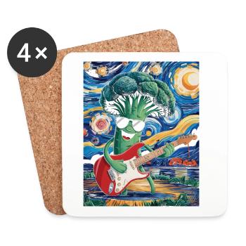 Broccoli with guitar in the starry sky - Coasters (set of 4) - white - Front