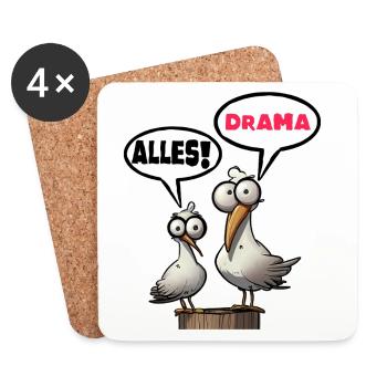 Mouettes humoristiques avec bulles de dialogue Tout drame - Dessous de verre (lot de 4) - blanc - Devant