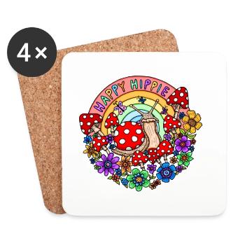 Happy Hippie Snail Rainbow par nikki_luka_art - Dessous de verre (lot de 4) - blanc - Devant