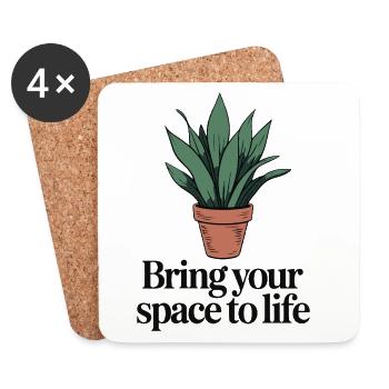 Plante en pot minimaliste avec citation inspirante - Dessous de verre (lot de 4) - blanc - Devant
