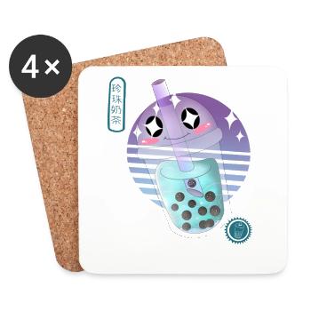 Kawaii Bubble Tea Illustration - Coasters (set of 4) - white - Front