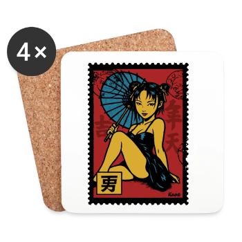 Geisha with Parasol Illustration - Coasters (set of 4) - white - Front
