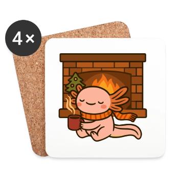 Axolotl Christmas cozy by the fireplace - Coasters (set of 4) - white - Front