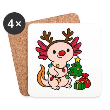 Axolotl de Noël avec guirlandes lumineuses - Dessous de verre (lot de 4) - blanc - Devant