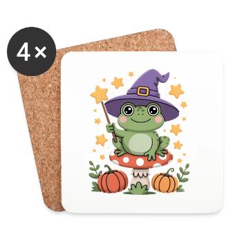 Cute witch frog on toadstool with magic wand - Coasters (set of 4) - white - Front