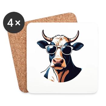 Vache décontractée avec des lunettes de soleil - Dessous de verre (lot de 4) - blanc - Devant