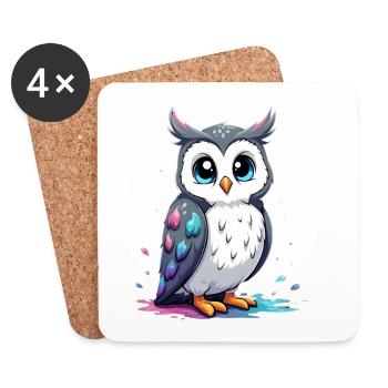 Mignon Manga hibou art pour les enfants - Dessous de verre (lot de 4) - blanc - Devant