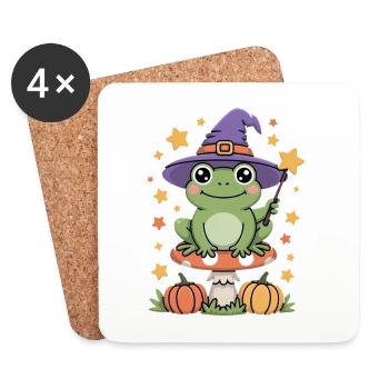 Witch frog on toadstool with pumpkins - Coasters (set of 4) - white - Front