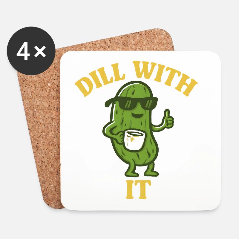 Dill With It – Coole Gurke mit Kaffee - Untersetzer (4er-Set) - Weiß