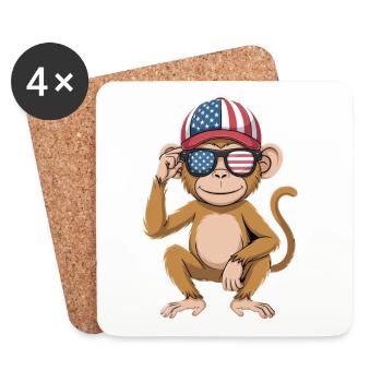 Funny Monkey USA Drapeau Jour de l’Indépendance 4 juillet - Dessous de verre (lot de 4) - blanc - Devant