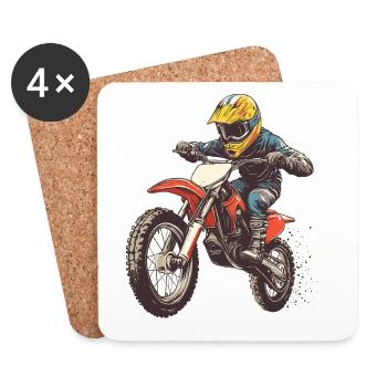 Motocycliste avec casque et moto cross - Dessous de verre (lot de 4) - blanc - Devant