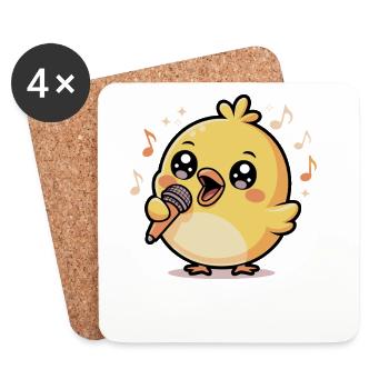 Poussin joyeux qui chante avec un microphone et des notes - Dessous de verre (lot de 4) - blanc - Devant