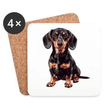 Charming dachshund portrait on fabric - Coasters (set of 4) - white - Front