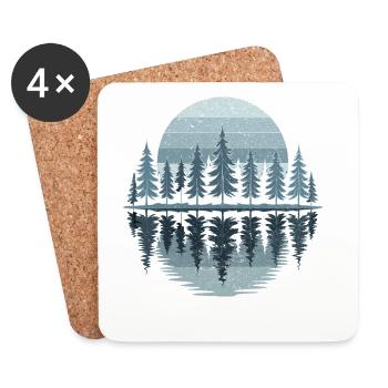arbres, forêt, nature, nature sauvage, extérieur, coucher de soleil - Dessous de verre (lot de 4) - blanc - Devant