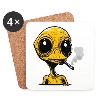 Alien mit Zigarette Vintage Design - Untersetzer (4er-Set) - Weiß - Vorne
