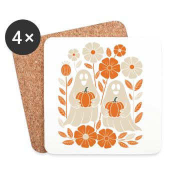 ghost pumpkin flowers retro Halloween autumn - Coasters (set of 4) - white - Front