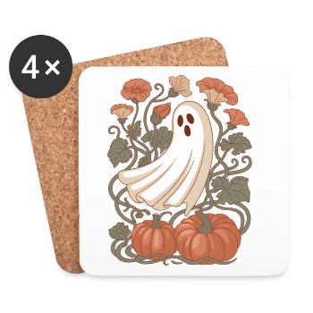 pumpkin flowers autumn ghost Halloween - Coasters (set of 4) - white - Front