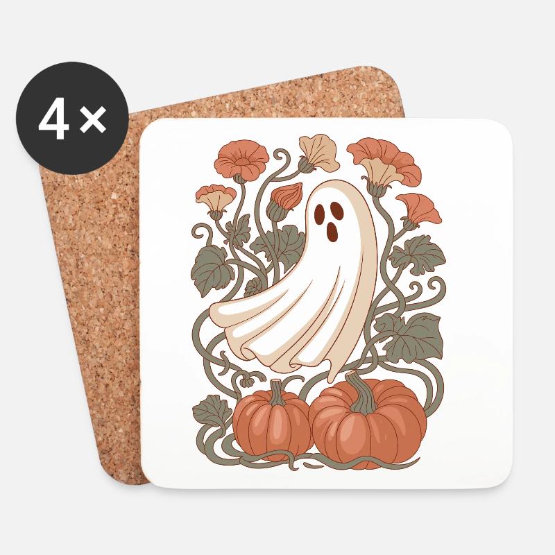 Kürbis Blumen Herbst Geist Halloween - Untersetzer (4er-Set) - Weiß