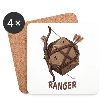 W20 mit Bogen & Pfeil – Ranger Fantasy Dice - Untersetzer (4er-Set) - Weiß - Vorne