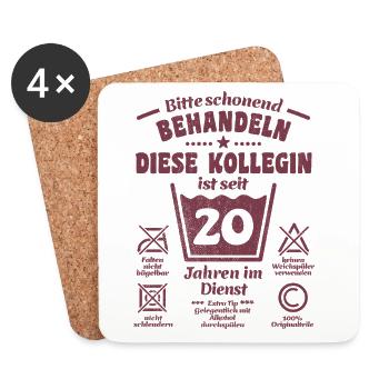 20 ans de service - Traiter avec douceur - Collègue - Dessous de verre (lot de 4) - blanc - Devant