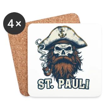Seemann Schädel mit Pfeife Anker St. Pauli Hamburg - Untersetzer (4er-Set) - Weiß - Vorne