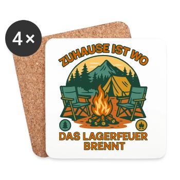 La maison est l’endroit où le feu de camp brûle Camping - Dessous de verre (lot de 4) - blanc - Devant