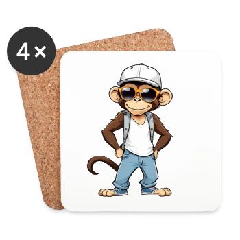 Cool monkey with sunglasses and cap - Coasters (set of 4) - white - Front