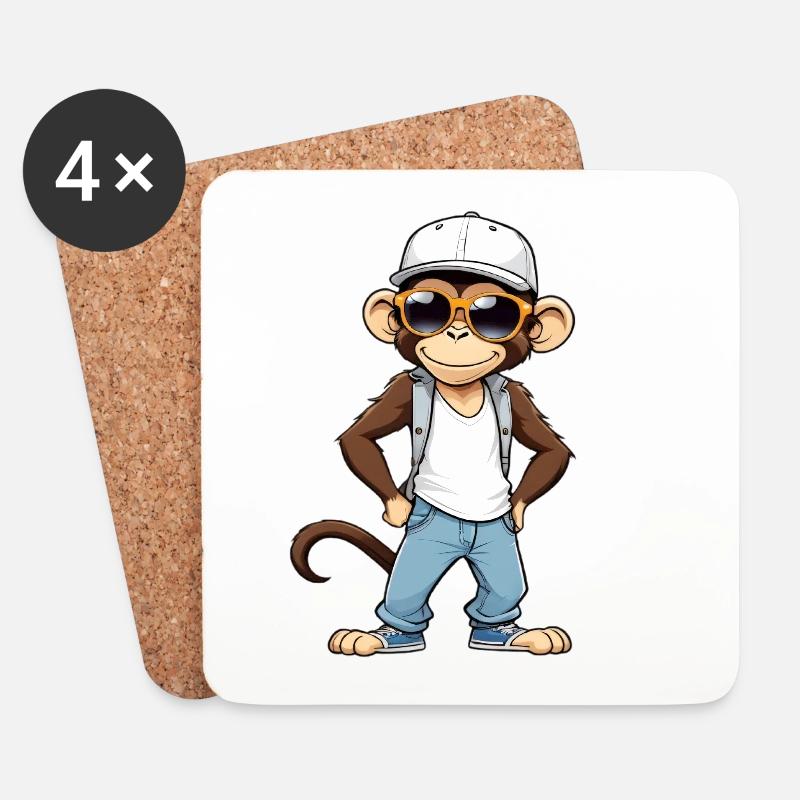 Cool Affe mit Sonnenbrille und Cap - Untersetzer (4er-Set) - Weiß